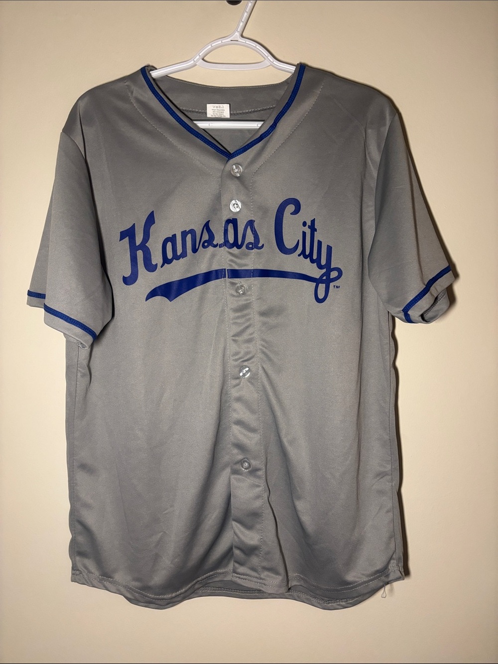 Kansas City Royals Grey Button-Up Baseball Jersey with Blue Trim
